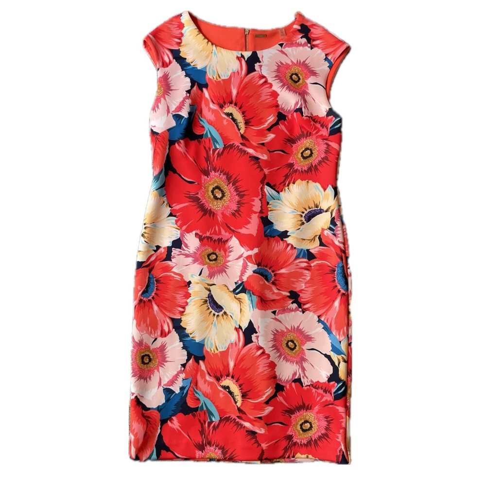 Tahari Pink Floral Sheath Sleeveless Dress Size 12